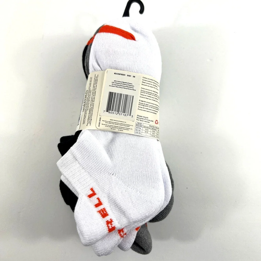 NEW Merrell Men Cushioned Low Cut Tab Socks 6 Pairs Breathable Black Gray White